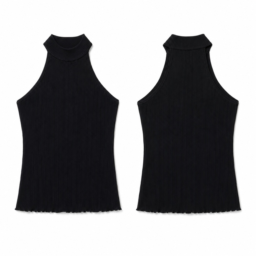 Anthropologie Ribbed Halter Tank Top XL Black High Neck Minimalist Capsule Chic
